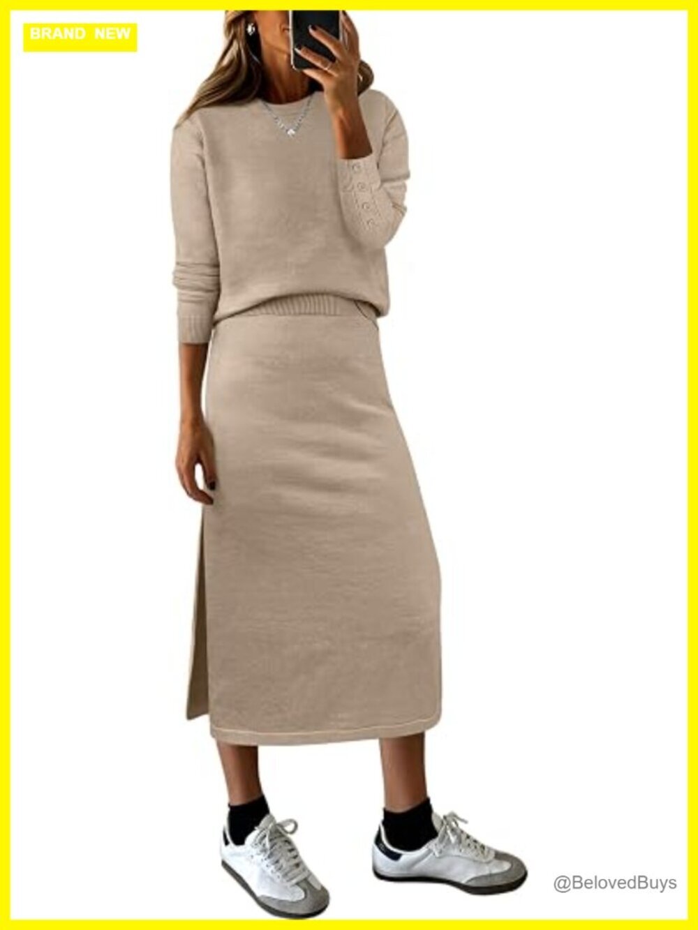 2 Piece Sweater Knit Midi Skirt Set Loose Fit Lounge Travel Outfits